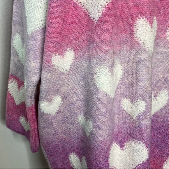 Anthropologie Maeve Pink Purple Hearts Cardigan Sweater - Picture 7 of 11